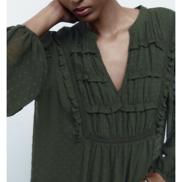 NWT Zara Lace Insert Dotted Mesh Dress - Picture 8 of 15